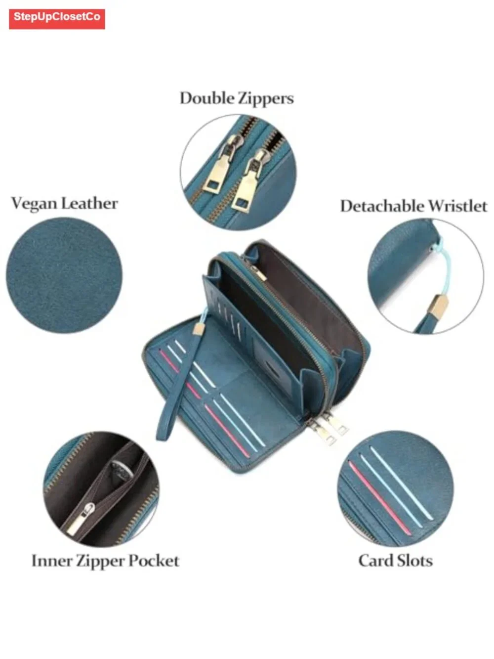 Wristlet Wallet for Women RFID Blocking Vegan Leather Zip Around Clutch